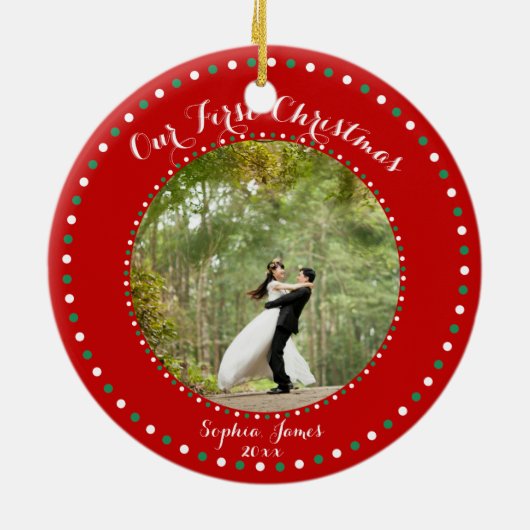 Red White Green Ons eerste kerstOrnament Keramisch Ornament (Achterkant)