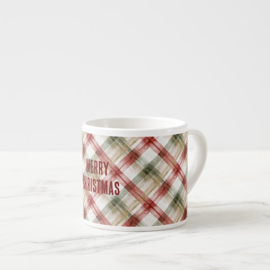 Red White Green Plaid Stripes Christmas Espresso Kop (Voorkant rechts)