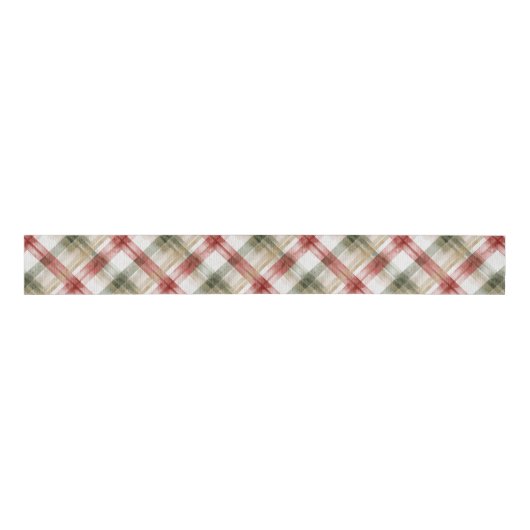 Red White Green Plaid Stripes Christmas Grosgrain Lint (Voorkant)