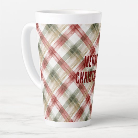 Red White Green Plaid Stripes Christmas Latte Mok (Linkerhoek)