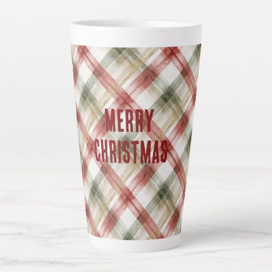 Red White Green Plaid Stripes Christmas Latte Mok (Voorkant)