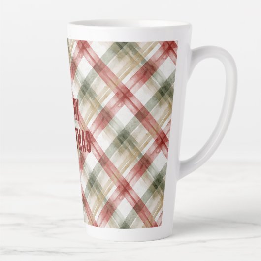 Red White Green Plaid Stripes Christmas Latte Mok (Rechts)