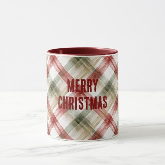 Red White Green Plaid Stripes Christmas Mok (Midden)