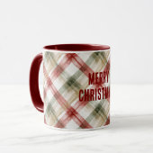 Red White Green Plaid Stripes Christmas Mok (Voorkant links)