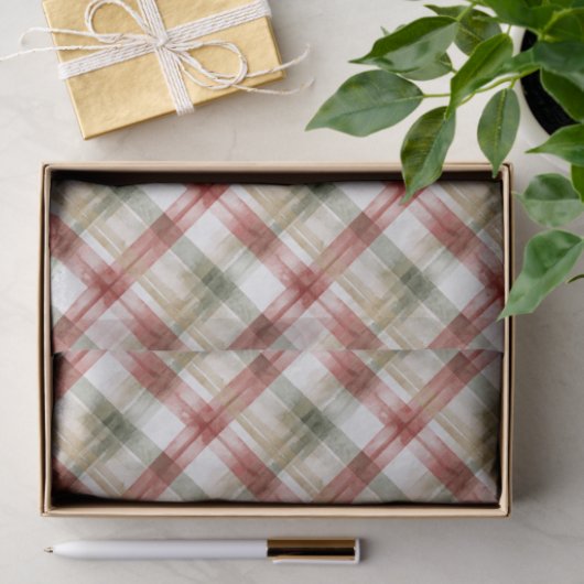 Red White Green Plaid Stripes Christmas Tissuepapier (Geschenk)