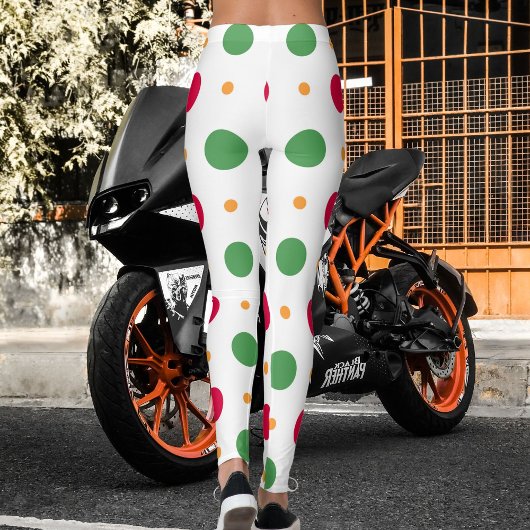 Red White Green Polka Dot Pattern Winter Christmas Leggings
