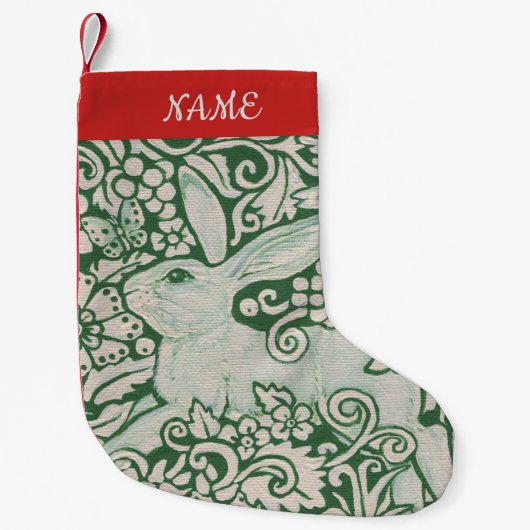 Red White Green Rabbit Stocking Personalize Folk Kleine Kerstsok (Voorkant)