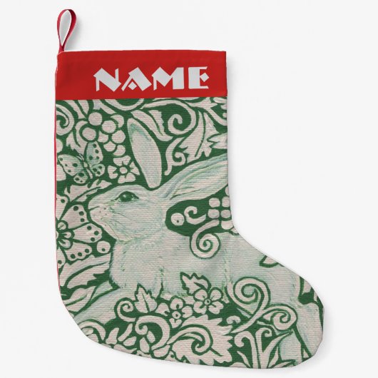 Red White Green Rabbit Stocking Personalize Folk Kleine Kerstsok (Voorkant)