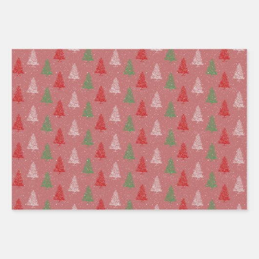 Red White Green Small Kerstbomen Forest Wrapp Inpakpapier Vel (Voorkant)