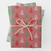 Red White Green Small Kerstbomen Forest Wrapp Inpakpapier Vel (In situ)
