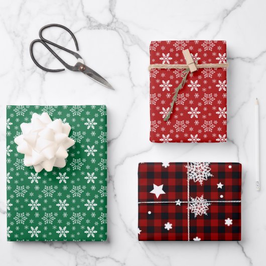 Red White Green Snowflake Christmas Holiday Inpakpapier Vel (Voorkant)