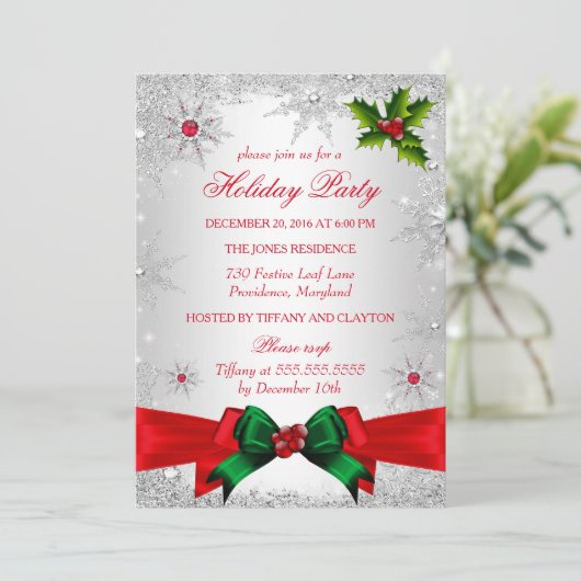 Red White Green Winter Wonderland Holiday Party Kaart (Staand voorkant)