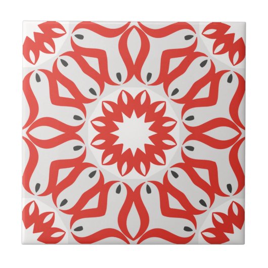Red White Grey Etnic Boho Chic Geometric Tegeltje (Voorkant)