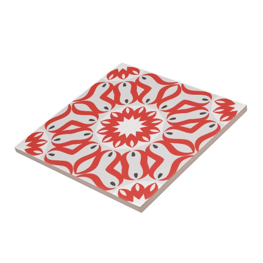Red White Grey Etnic Boho Chic Geometric Tegeltje (Zijkant)