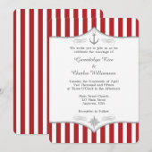 Red White Grey Nautical Wedding Invitation Kaart (Voorkant / Achterkant)