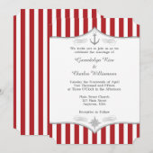 Red White Grey Nautical Wedding Invitation Kaart (Voorkant / Achterkant)