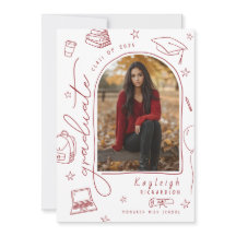 Red White Hand Drawn Foto Afstuderen Aankondiging