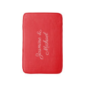 Red & White Handwriting Couple Names Wedding Badmat (Voorkant Verticaal)
