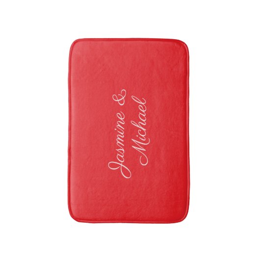 Red & White Handwriting Couple Names Wedding Badmat (Voorkant Verticaal)