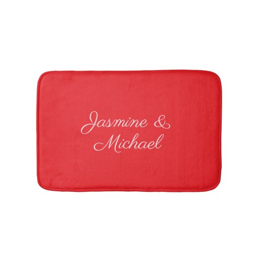 Red & White Handwriting Couple Names Wedding Badmat (Voorkant)