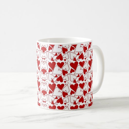 Red & White Heart Pattern Love-Themed Koffiemok (Voorkant rechts)
