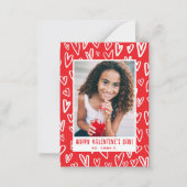 Red + White Heart Valentine's Classroom Photo Card Notitiekaartje (Voorkant)