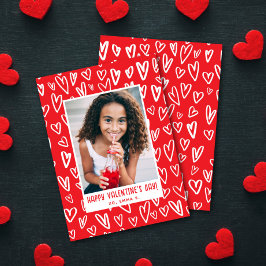 Red + White Heart Valentine's Classroom Photo Card Notitiekaartje