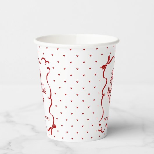 Red White Hearts Hand Drawn Bow Valentine's Day Papieren Bekers (Links)