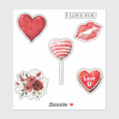 Red White Hearts Love Lips Roses Valentine's day Sticker (Vel)