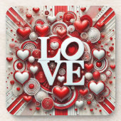 Red White Hearts Love Typography Valentijnsdag Bier Onderzetter (Voorkant)