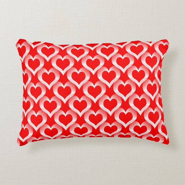 Red White Hearts Pattern Accent Kussen (Voorkant)