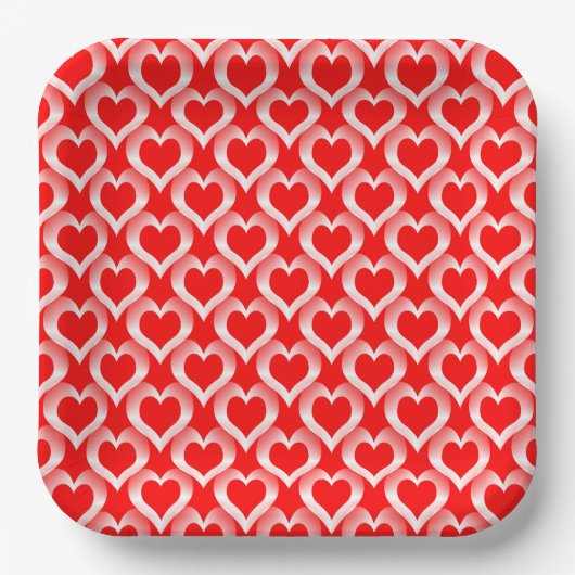 Red White Hearts Pattern Papieren Bordje (Voorkant)