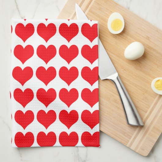 Red White Hearts Pattern Theedoek (Quarter Fold)