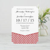 Red White Herringbone Wedding Invitation Kaart (Staand voorkant)