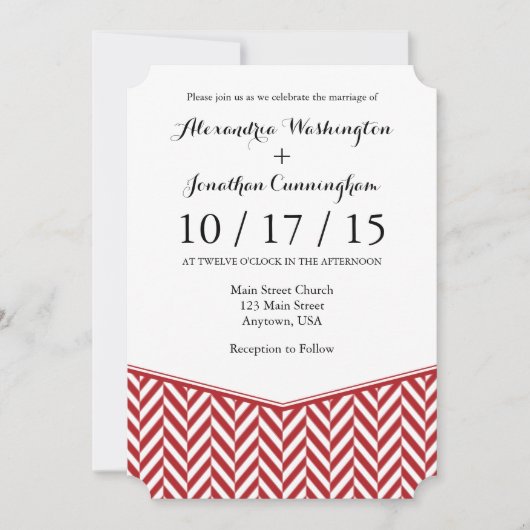 Red White Herringbone Wedding Invitation Kaart (Voorkant)
