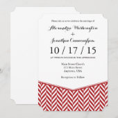 Red White Herringbone Wedding Invitation Kaart (Voorkant / Achterkant)