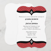 Red White Herringbone Wedding Invitation Kaart (Voorkant / Achterkant)