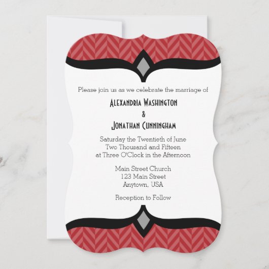 Red White Herringbone Wedding Invitation Kaart (Voorkant)