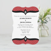 Red White Herringbone Wedding Invitation Kaart (Staand voorkant)