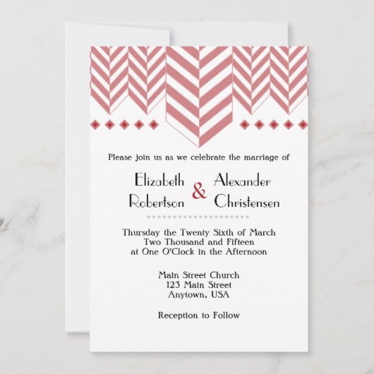 Red White Herringbone Wedding Invitation Kaart (Voorkant)