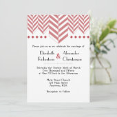 Red White Herringbone Wedding Invitation Kaart (Staand voorkant)