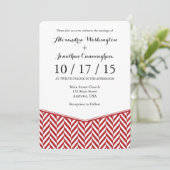Red White Herringbone Wedding Invitation Kaart (Staand voorkant)