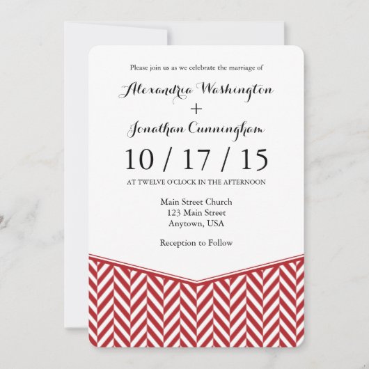 Red White Herringbone Wedding Invitation Kaart (Voorkant)