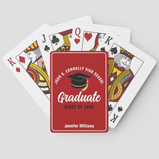 Red White High School Afstuderen aangepast Afstude Pokerkaarten (Achterkant)