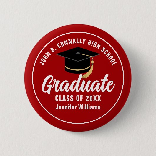 Red White High School Afstuderen Aangepaste naam L Ronde Button 5,7 Cm (Voorkant)