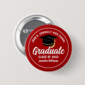 Red White High School Afstuderen Aangepaste naam L Ronde Button 5,7 Cm (Voorkant /achterkant)