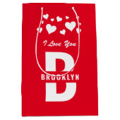 Red White Hipster Monogram Happy Valentijnsdag Medium Cadeauzakje (Voorkant)