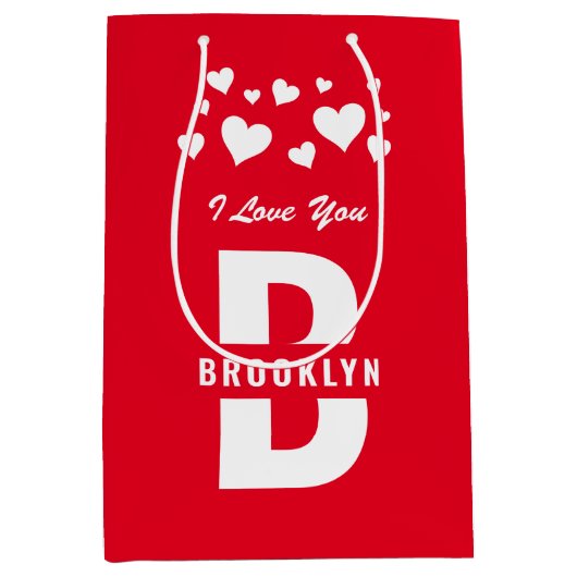 Red White Hipster Monogram Happy Valentijnsdag Medium Cadeauzakje (Voorkant)