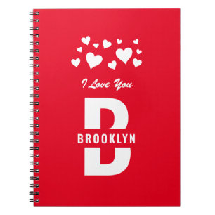 Red White Hipster Monogram Happy Valentijnsdag Notitieboek