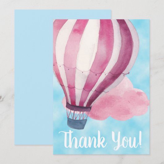 Red White Hot Air ballon in Blue Sky Hartelijk dan Bedankkaart (Voorkant / Achterkant)